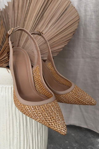 Echo İnce Topuk 10 Cm Hasır Bej Stiletto
