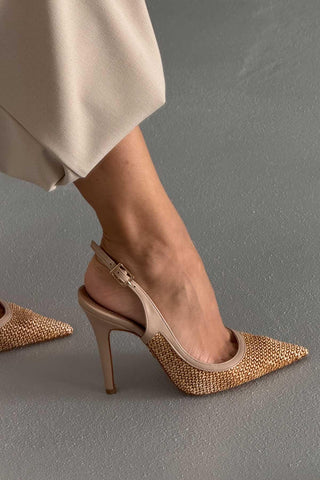 Echo İnce Topuk 10 Cm Hasır Bej Stiletto