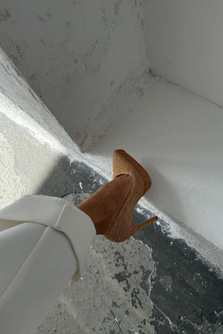 Coax İnce Topuk 13 Cm Hasır Bej Platform