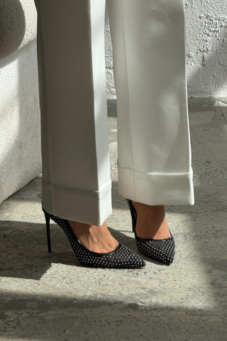 Fave Taş Detaylı İnce Topuk 10 Cm Siyah Rugan Stiletto