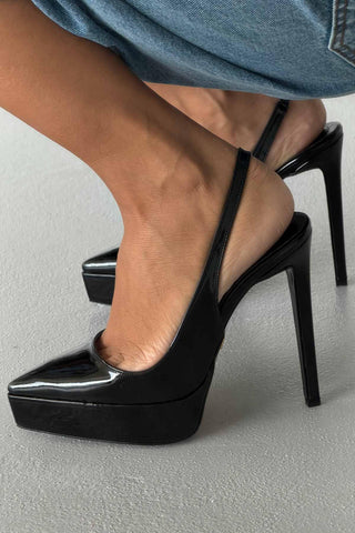 Flex İnce Topuk 13 Cm Siyah Rugan Platform