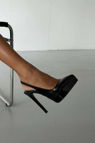 Flex İnce Topuk 13 Cm Siyah Rugan Platform