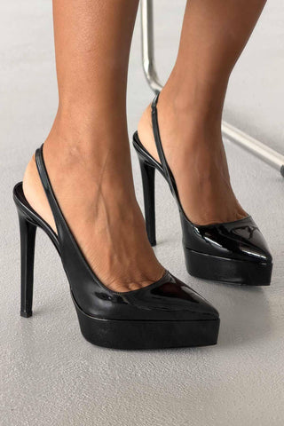 Flex İnce Topuk 13 Cm Siyah Rugan Platform