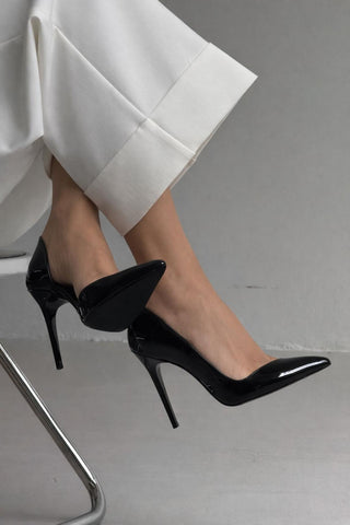Swag İnce Topuk 10 Cm Siyah Rugan Stiletto