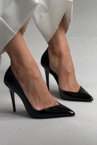 Swag İnce Topuk 10 Cm Siyah Rugan Stiletto