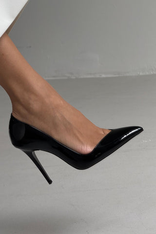 Swag İnce Topuk 10 Cm Siyah Rugan Stiletto