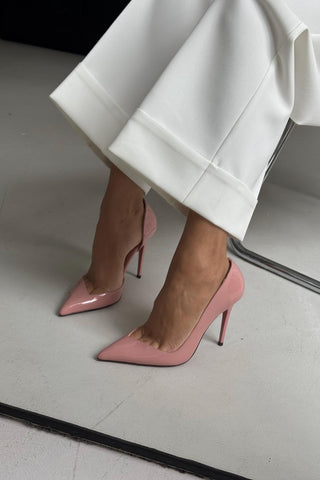 Swag İnce Topuk 10 Cm Pudra Rugan Stiletto