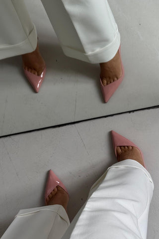 Swag İnce Topuk 10 Cm Pudra Rugan Stiletto