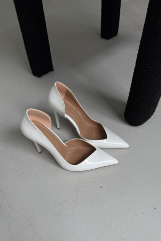 Swag İnce Topuk 10 Cm Beyaz Rugan Stiletto