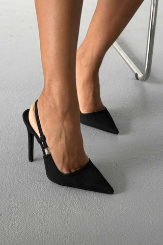 Waft Toka Detaylı İnce Topuk 12 Cm Siyah Mat Saten Stiletto