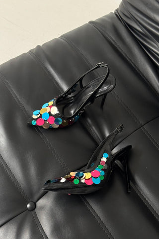 Varun Renkli Pullu İnce Topuk 10 Cm Siyah Rugan Stiletto