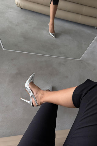 Monica İnce Topuk 10 Cm Gümüş Stiletto