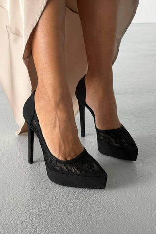 Rex İnce Topuk 13 Cm Siyah Dantelli Platform