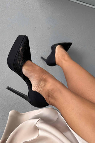 Rex İnce Topuk 13 Cm Siyah Dantelli Platform