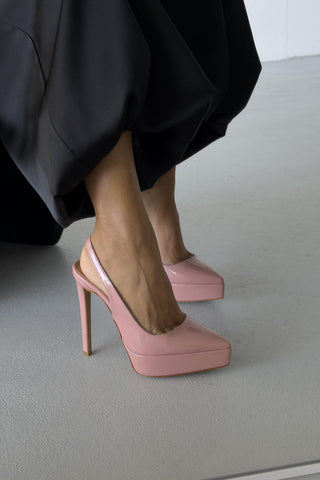 Flex İnce Topuk 13 Cm Pudra Rugan Platform