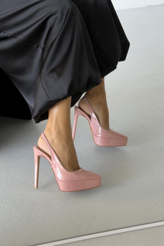 Flex İnce Topuk 13 Cm Pudra Rugan Platform