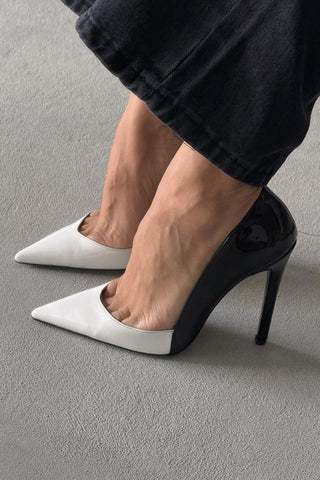 Mika İnce Topuk 12 Cm Beyaz Siyah Stiletto