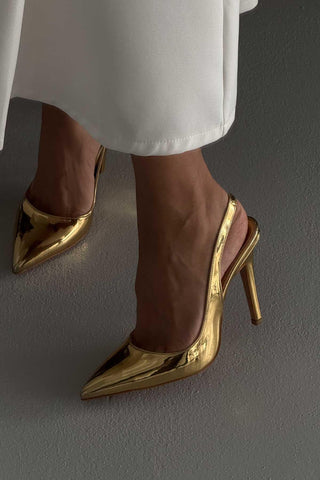 Monica İnce Topuk 10 Cm Gold Stiletto