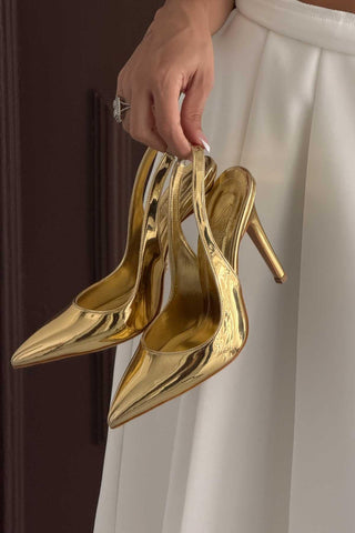 Monica İnce Topuk 10 Cm Gold Stiletto