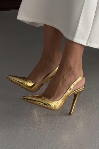 Monica İnce Topuk 10 Cm Gold Stiletto