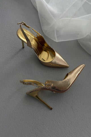 Brooch Aksesuar Detaylı İnce Topuk 10 Cm Gold Stiletto