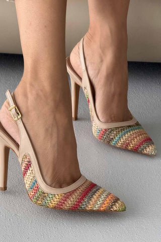 Echo İnce Topuk 10 Cm Renkli Hasır Bej Stiletto