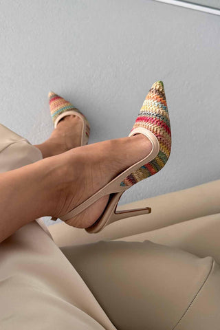 Echo İnce Topuk 10 Cm Renkli Hasır Bej Stiletto