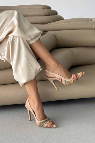 Echo İnce Topuk 10 Cm Renkli Hasır Bej Stiletto