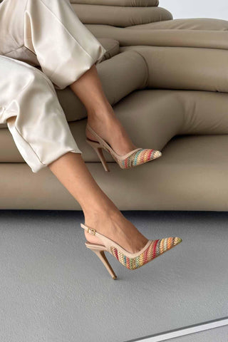 Echo İnce Topuk 10 Cm Renkli Hasır Bej Stiletto