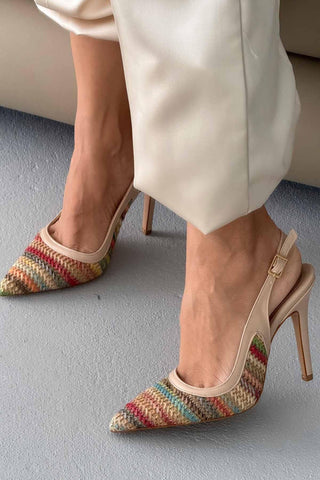 Echo İnce Topuk 10 Cm Renkli Hasır Bej Stiletto