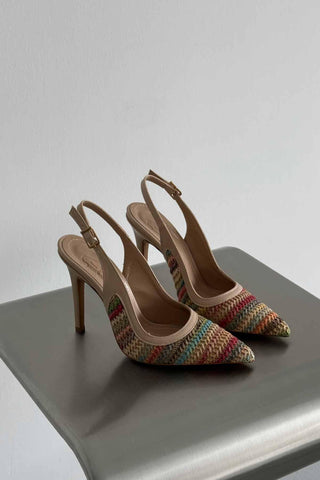 Echo İnce Topuk 10 Cm Renkli Hasır Bej Stiletto