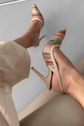 Echo İnce Topuk 10 Cm Renkli Hasır Bej Stiletto