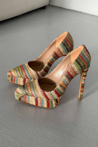 Coax İnce Topuk 13 Cm Renkli Hasır Platform