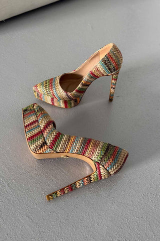 Coax İnce Topuk 13 Cm Renkli Hasır Platform
