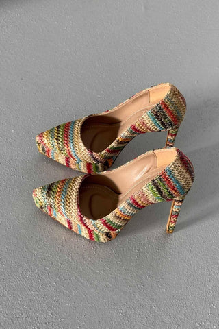 Coax İnce Topuk 13 Cm Renkli Hasır Platform
