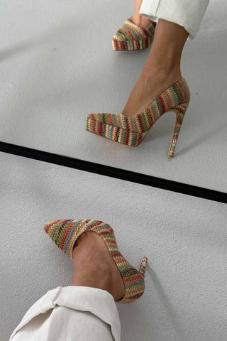 Coax İnce Topuk 13 Cm Renkli Hasır Platform