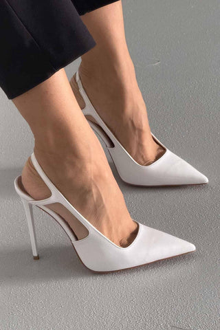 Kindra İnce Topuk 12 Cm Beyaz Rugan Stiletto