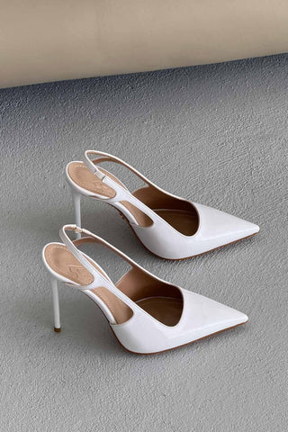 Kindra İnce Topuk 12 Cm Beyaz Rugan Stiletto