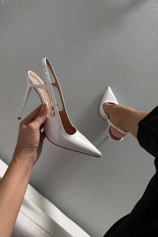 Kindra İnce Topuk 12 Cm Beyaz Rugan Stiletto
