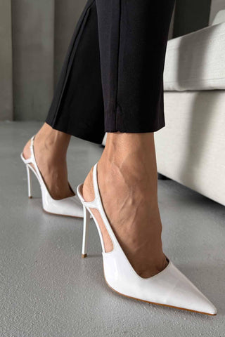 Kindra İnce Topuk 12 Cm Beyaz Rugan Stiletto