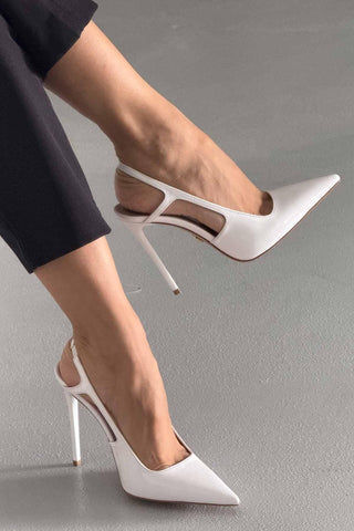 Kindra İnce Topuk 12 Cm Beyaz Rugan Stiletto
