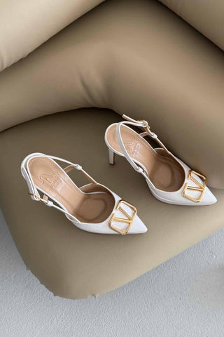 Lena V Detaylı İnce Topuk 13 Cm Beyaz Rugan Platform