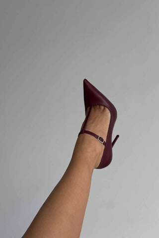 Wren Taşlı Toka Detaylı İnce Topuk 12 Cm Bordo Mat Stiletto