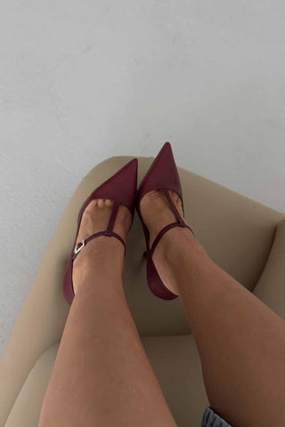 Wren Taşlı Toka Detaylı İnce Topuk 12 Cm Bordo Mat Stiletto