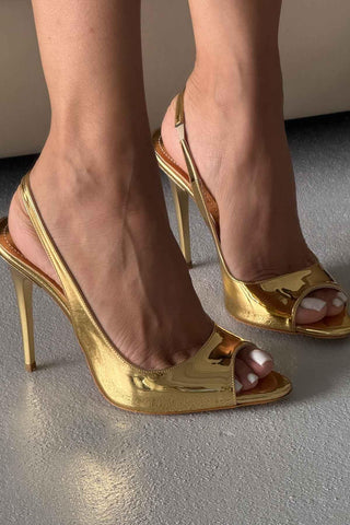 Baby Burnu Açık İnce Topuk 10 Cm Gold Topuklu Ayakkabı