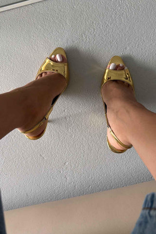 Baby Burnu Açık İnce Topuk 10 Cm Gold Topuklu Ayakkabı