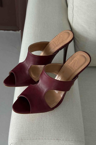 Trey İnce Topuk 10 Cm Bordo Mat Terlik