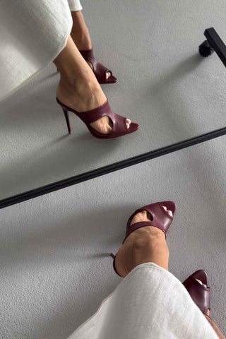 Trey İnce Topuk 10 Cm Bordo Mat Terlik
