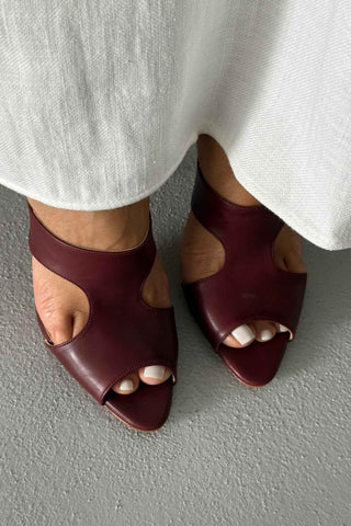 Trey İnce Topuk 10 Cm Bordo Mat Terlik