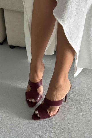 Trey İnce Topuk 10 Cm Bordo Mat Terlik